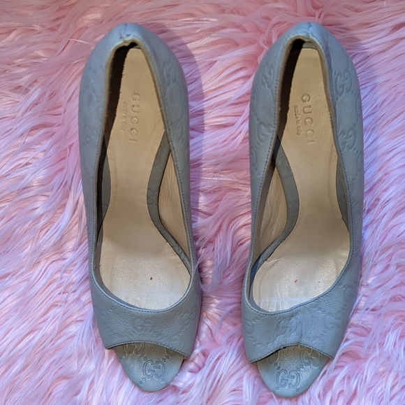 Gucci Monogram Baby Blue Open Heeled Pumps Authentic - Picture 7 of 12